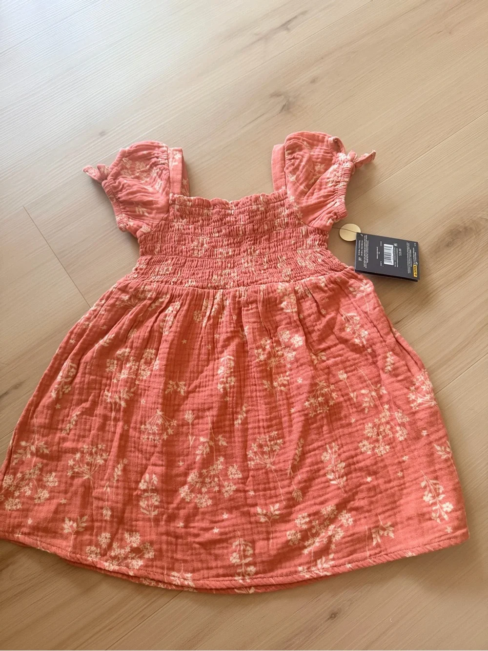 Girls Coral Floral Smocked Sundress with Ruffled Straps
